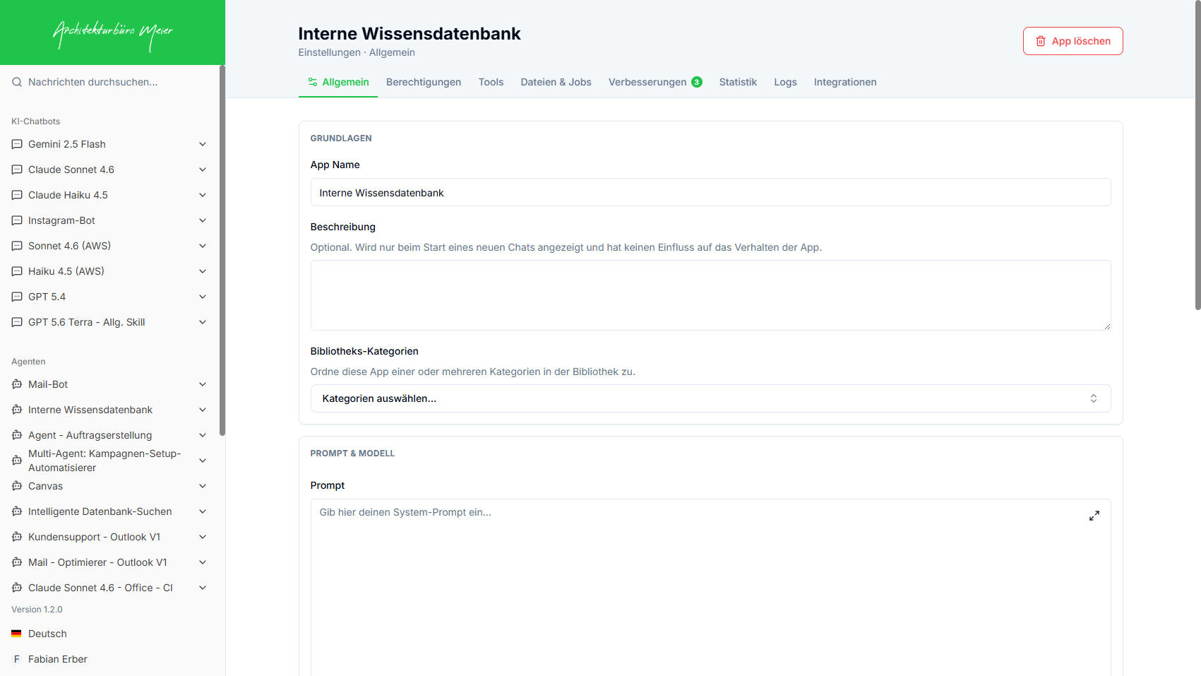 Allgemein: Name, Beschreibung, Prompt
