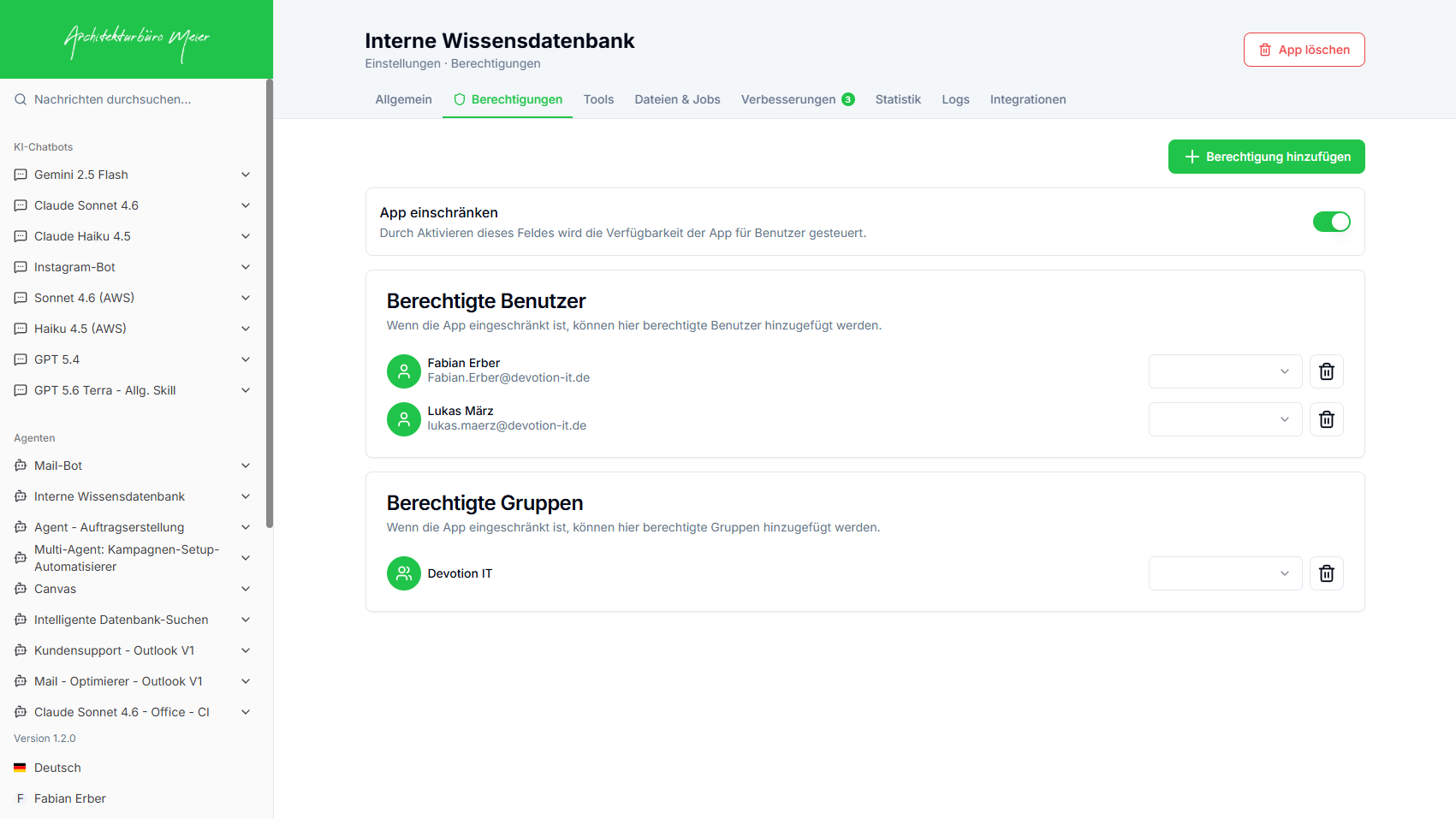 Berechtigungen und App einschränken