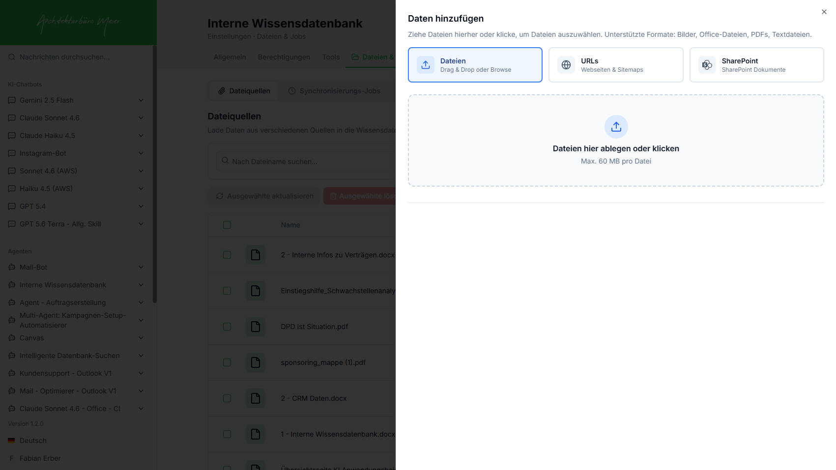 Daten hinzufügen: Dateien, URLs, SharePoint