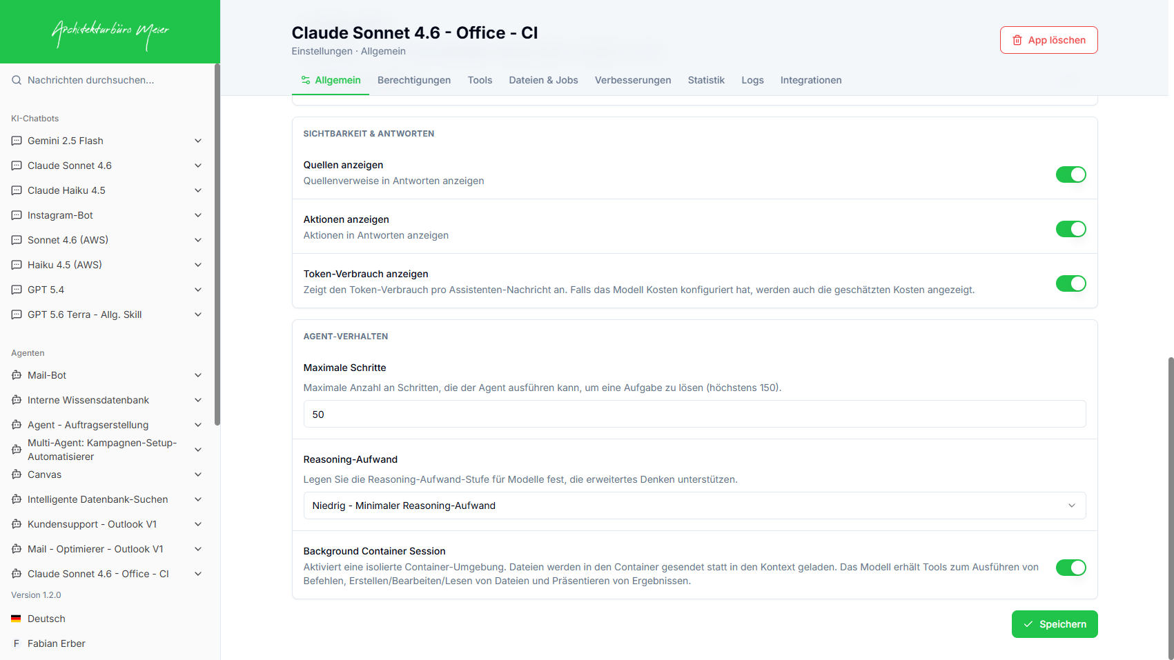 Admin: App mit Background Container Session