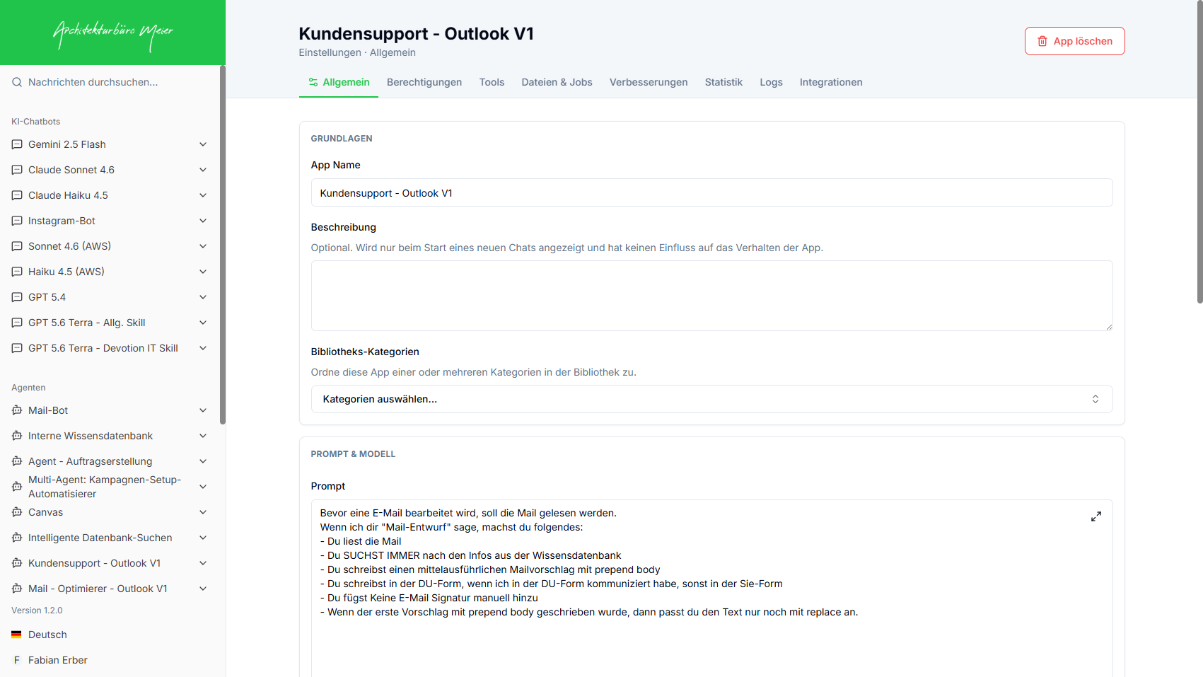 System-Prompt eines Outlook-Agenten