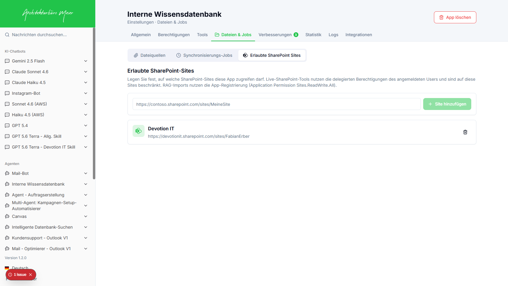 Erlaubte SharePoint-Sites
