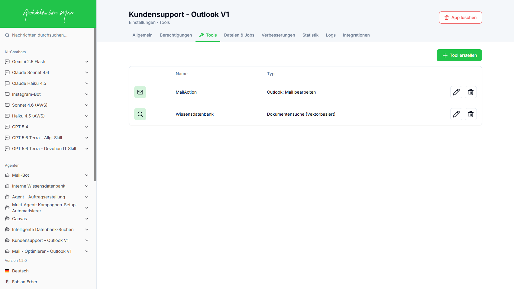 Outlook-Tools an der Agent-App