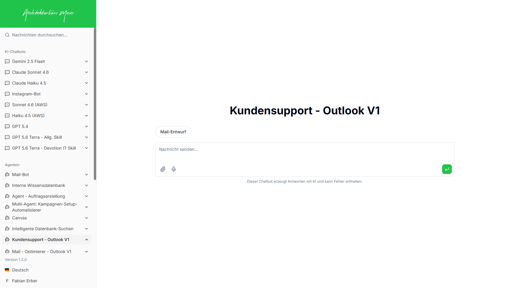 Leerer Chat eines Outlook-Agenten
