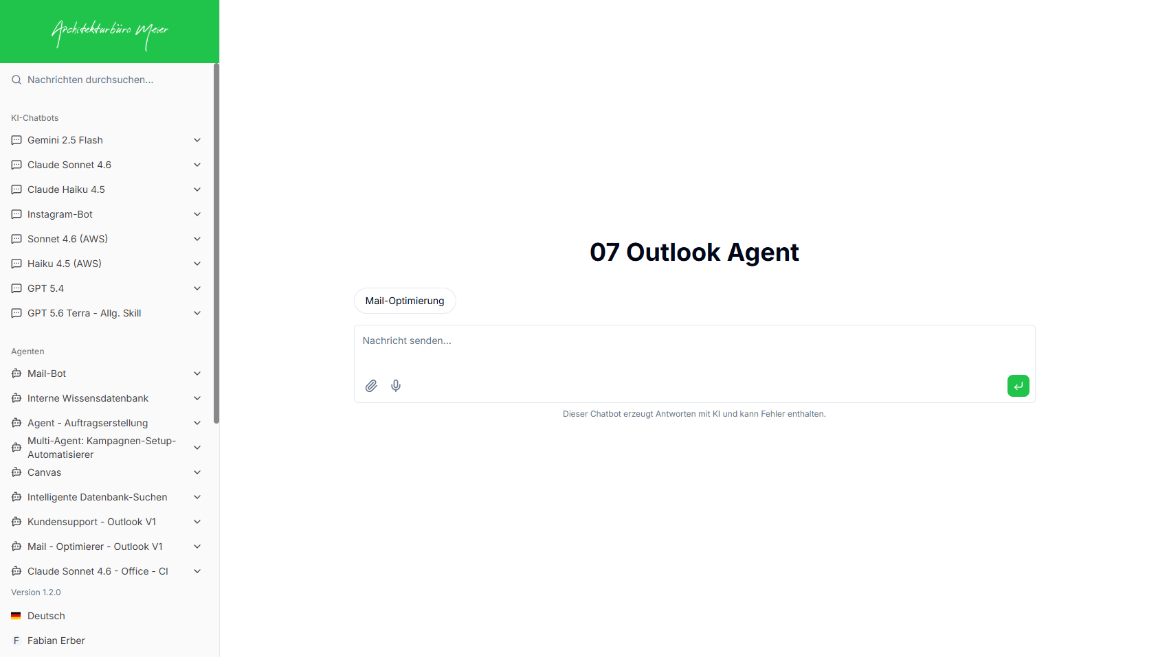 Leerer Chat: Outlook-Agent